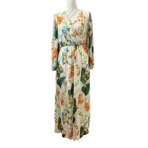 Floral Maxi Dress With Long Sleeves & Elastic Waist New Look Size S White/Multi